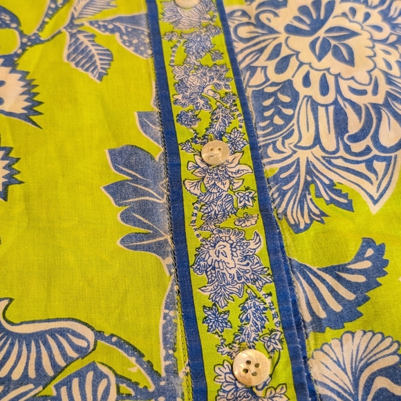 Gretchen Scott Lime Green and Blue Floral Patterned Button Down Shirt - Picture 11 of 14
